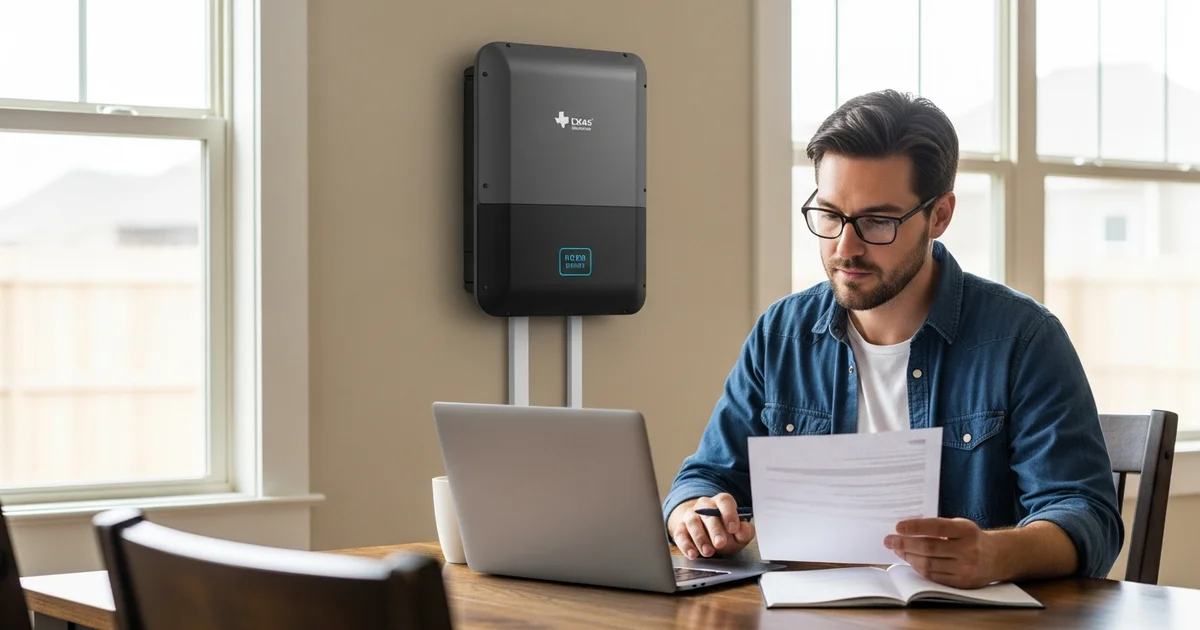 Texas homeowner comparing cash, loan, and monthly payment options for a home battery backup system