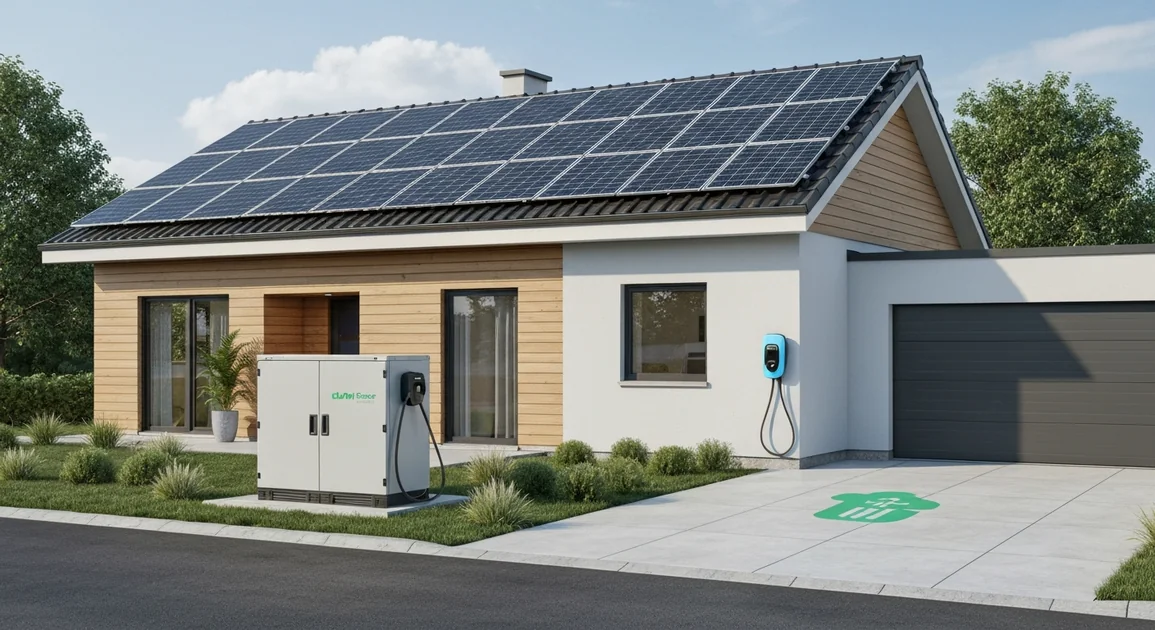 Houston home with rooftop solar panels and visible utility meter, suggesting a connected energy system.