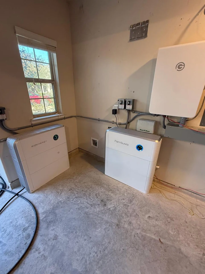 Real Houston customer install: complete Eos backup system with whole home transfer switch installed in a clean utility room